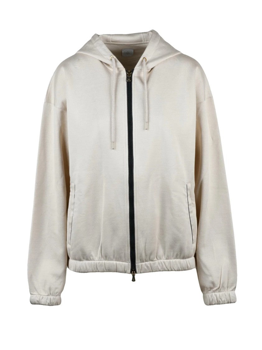 Eleventy Beige Cotton Silk Elastane Zip Hoodie Sweatshirt