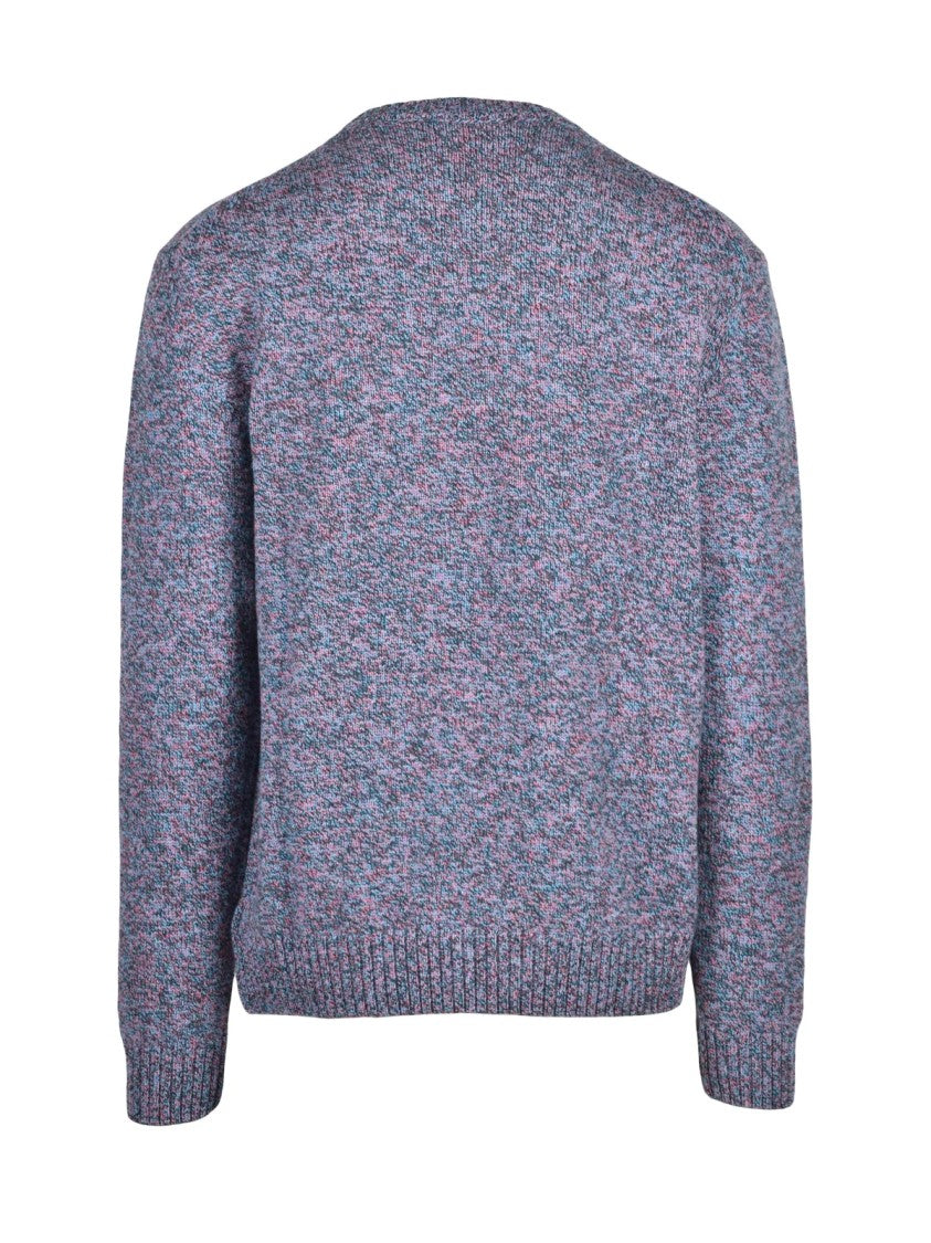 Slowear By Zanone Pink/Sky Blue Two-Tone Virgin Wool Crewneck Sweater