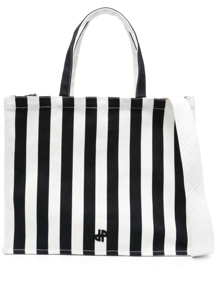 Patou White/Black Cotton Canvas Bag With Striped Print