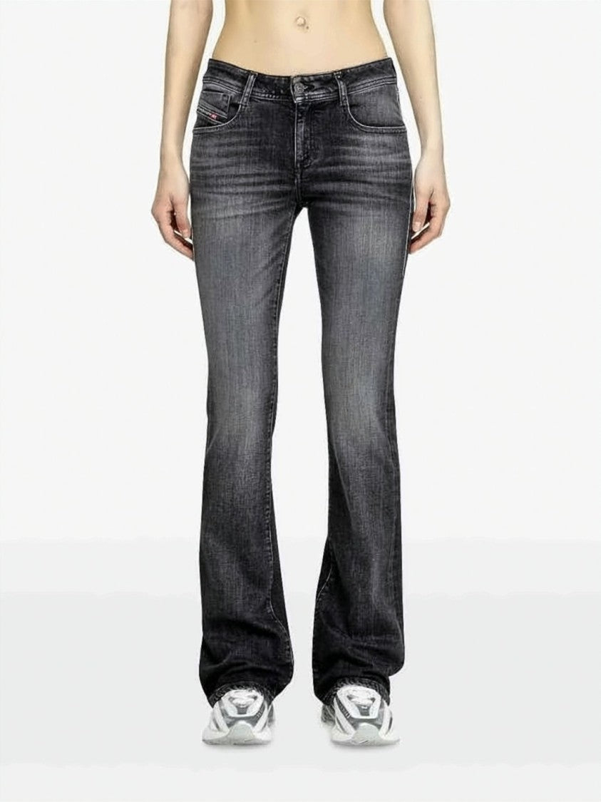 Diesel Bootcut Jeans With Faded Black Wash And Whiskering