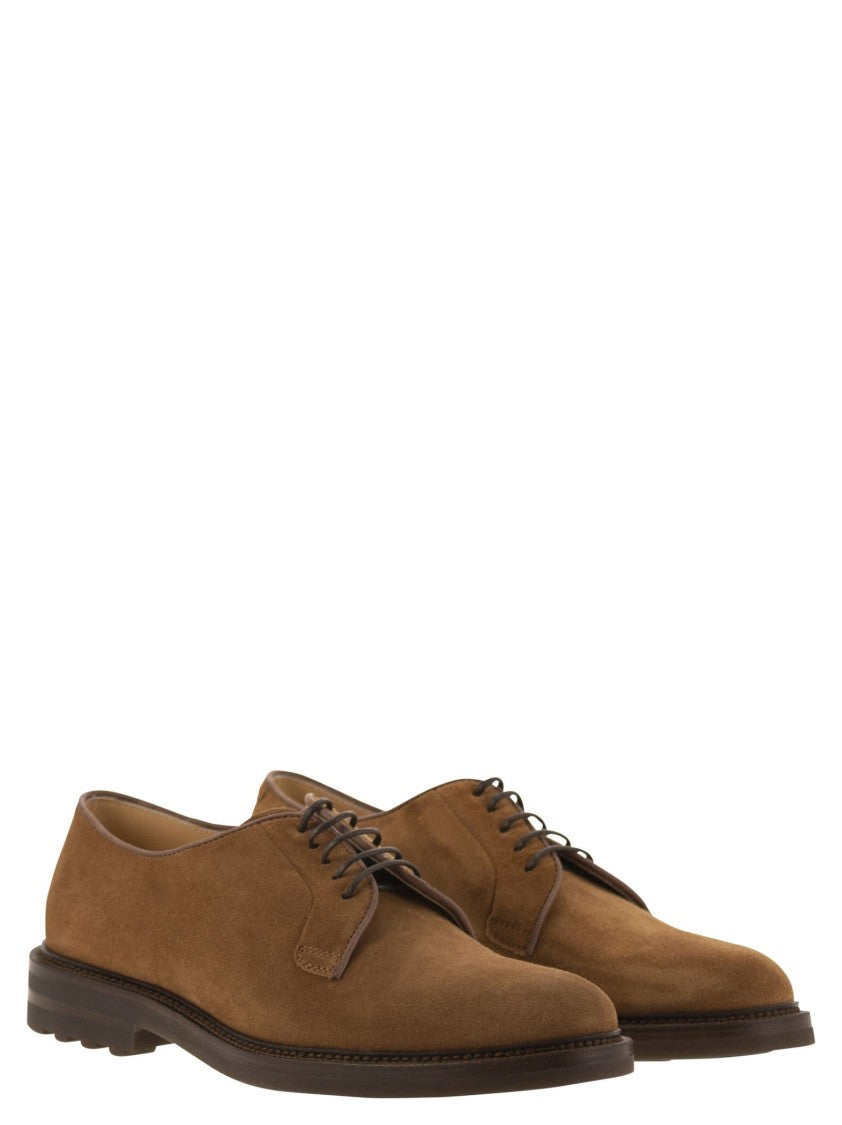 Brunello Cucinelli Brown Suede Derby Shoes