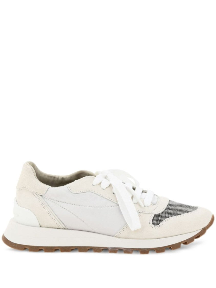 Brunello Cucinelli Color-Blocked Leather And Fabric Sneakers