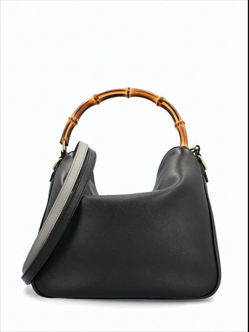 Gucci Leather Shoulder Bag With Bamboo Handle