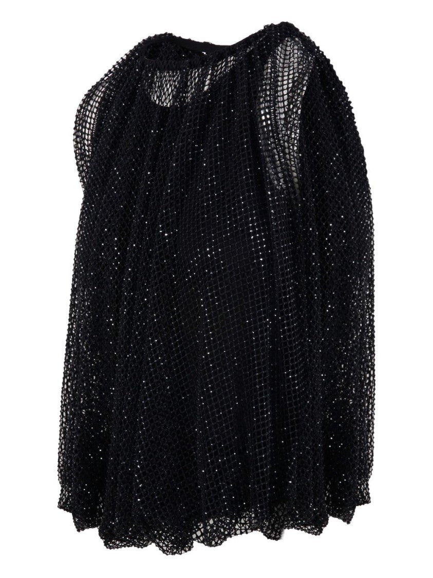 Sportmax Flowy Black Long-Sleeved Top With Mesh Overlay