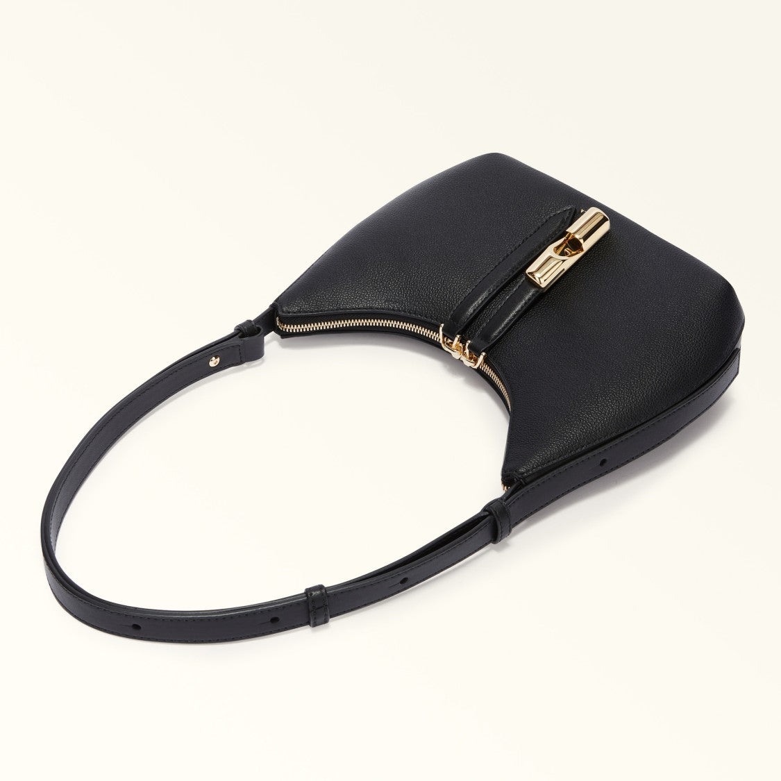 Furla Crescent Black Smooth Leather Shoulder Bag