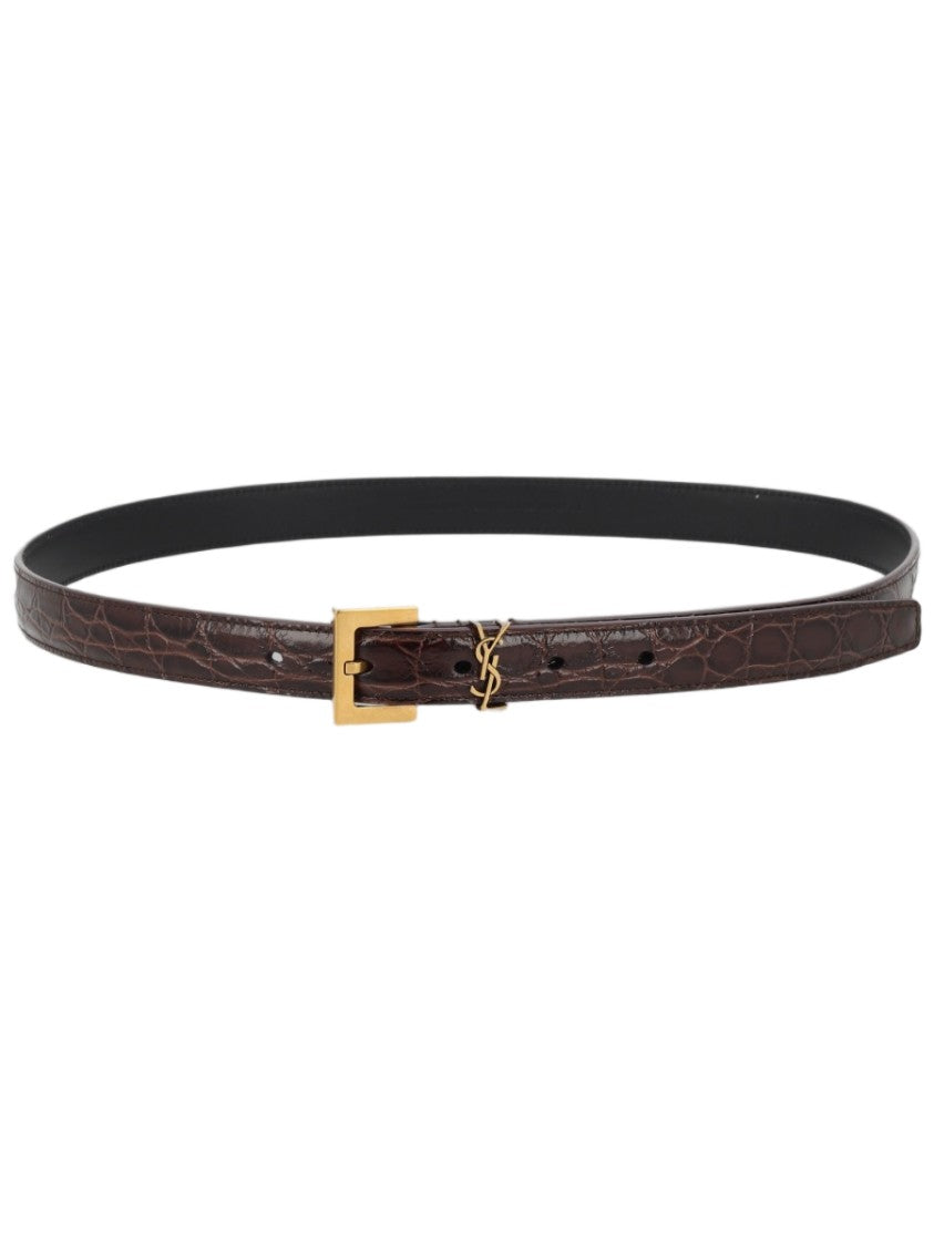 Saint Laurent Cassandre Slim Brown Calfskin Belt