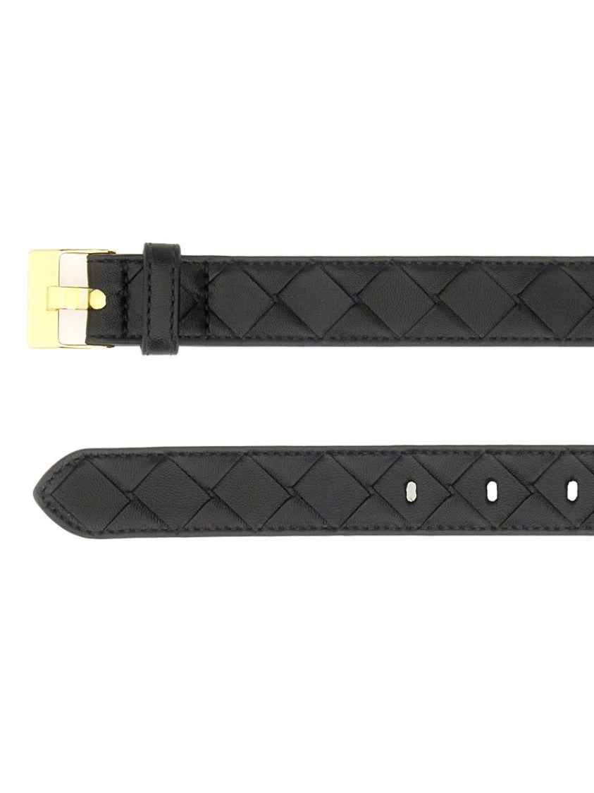 Bottega Veneta Slim Woven Pattern Calf Leather Belt