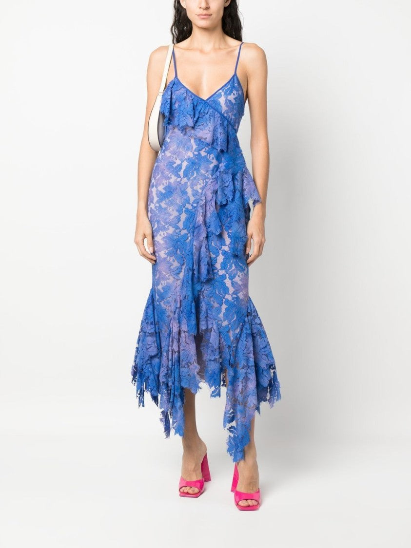 The Attico Thelma Violet Lace Draped Midi Dress