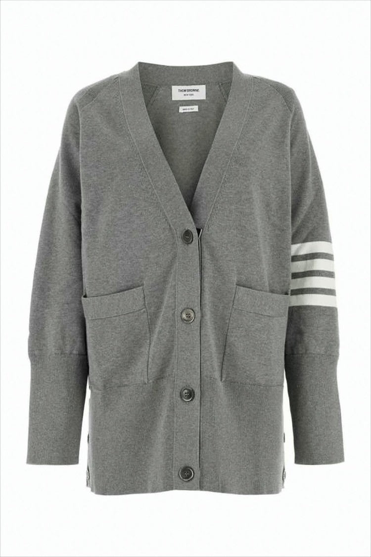 Thom Browne V-Neck Cardigan With Button-Down Front And Tricolor Detail