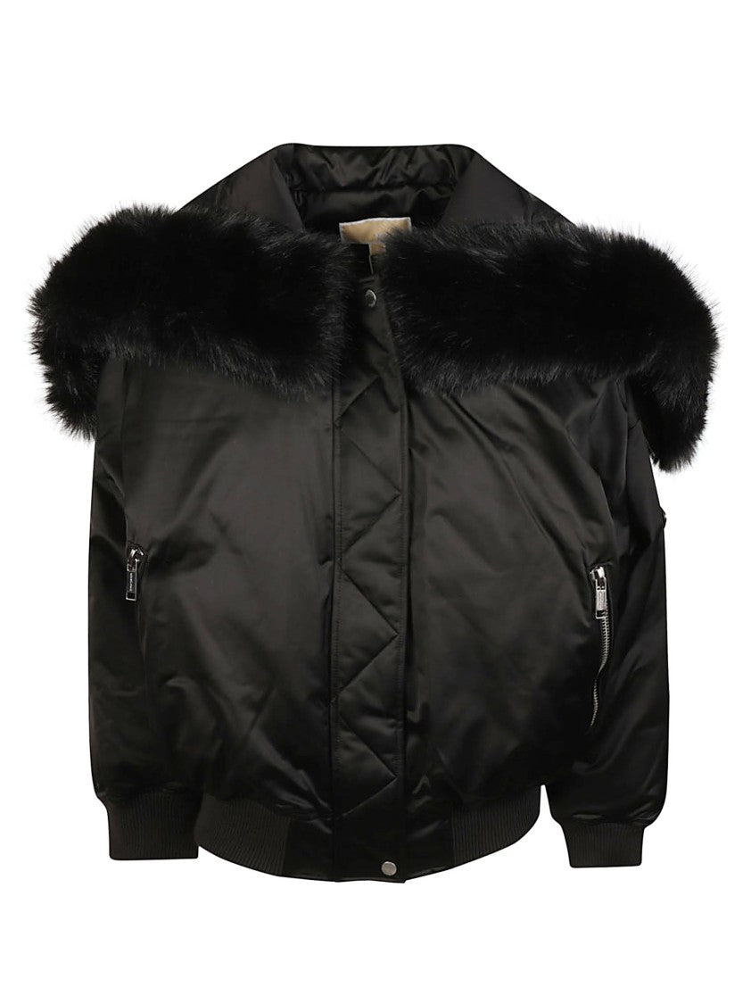 Michael Kors Hooded Down Detachable Fur Trim Bomber Jacket
