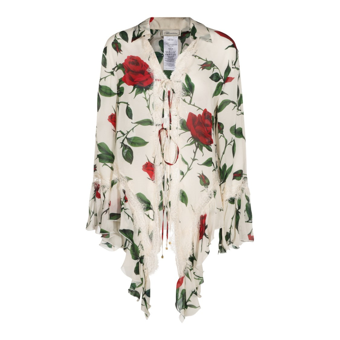 Blumarine Multicolor Amber Floral Print Viscose Lace-Trim Shirt