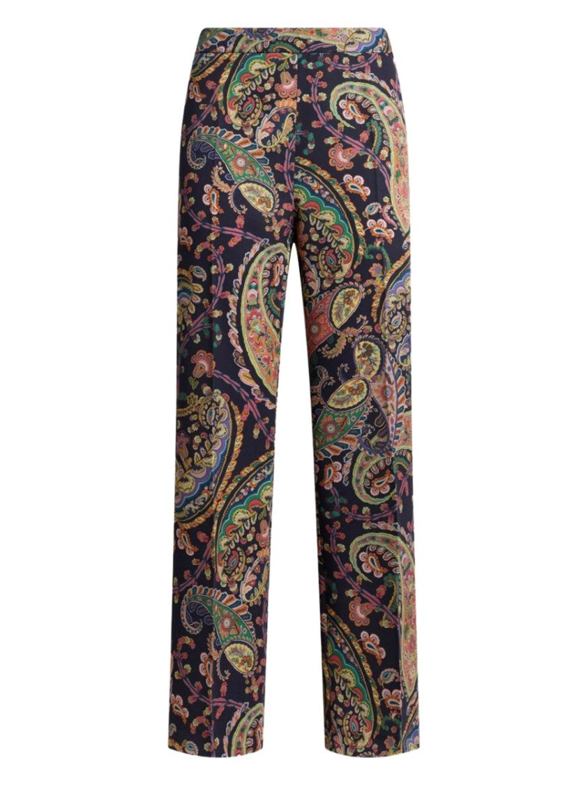 Etro Multicolor Paisley Foliage Polyester Flared Pants