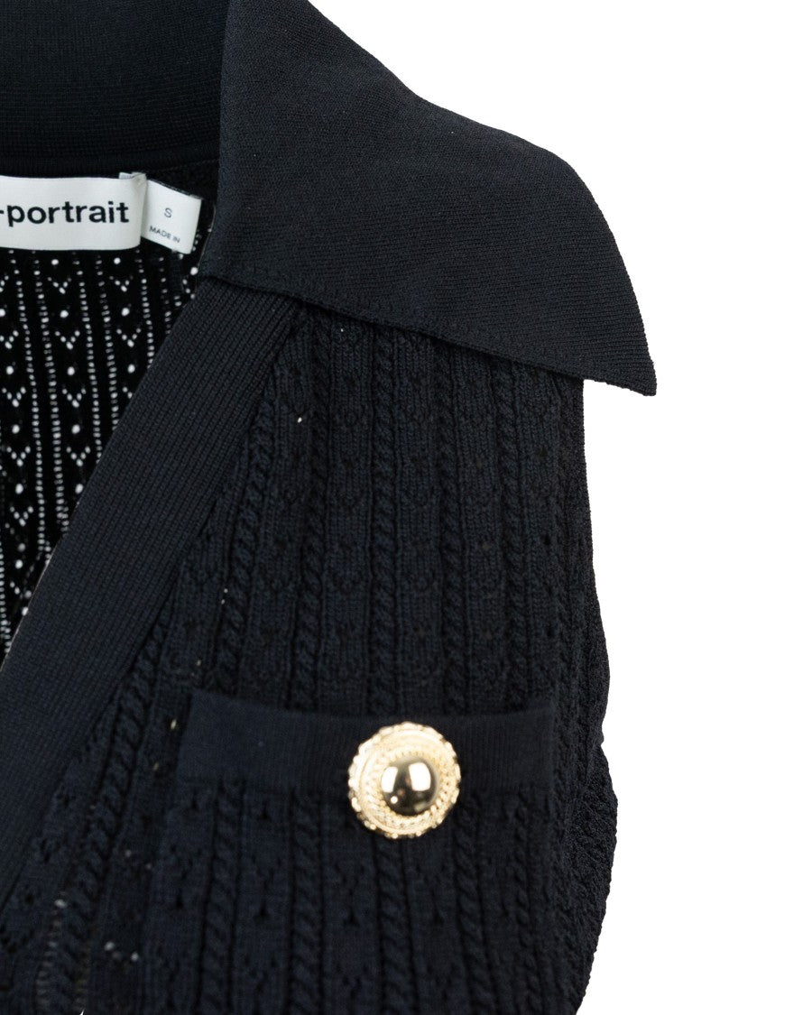 Self-Portrait Black Pointelle Knit Mini Dress