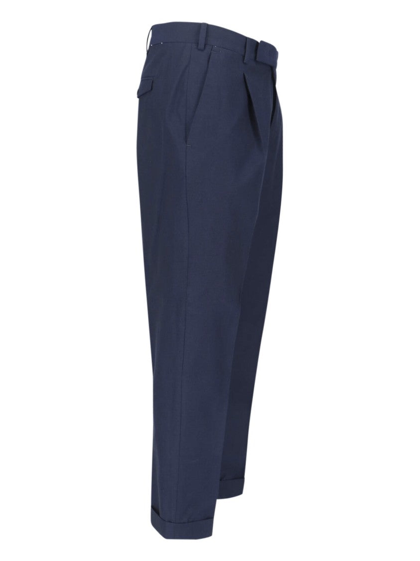 Pt Torino Blue Tailored Pleated Virgin Wool Trousers