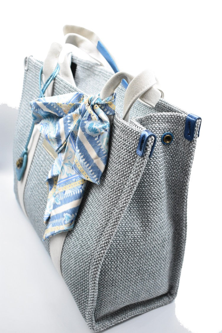 Kurt Geiger Textured Grey Tote Bag With Decorative Scarf