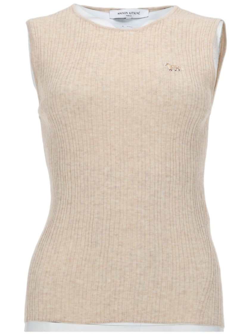 Maison Kitsuné Neutral Baby Fox Ribbed Knit Tank Top