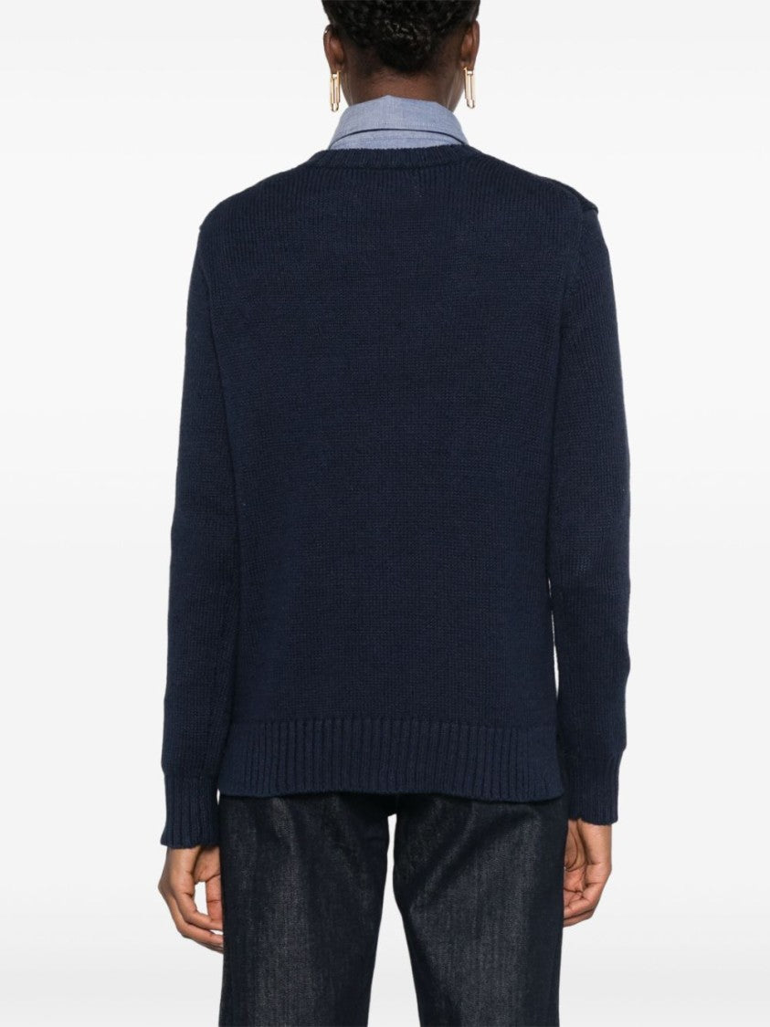 Polo Ralph Lauren Intarsia-Knit Blue Sweater With Signature Polo Bear Motif