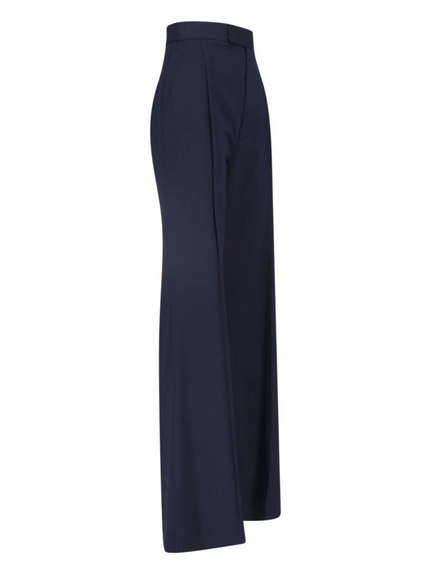 Vivienne Westwood Blue Front Pleats Virgin Wool Wide-Leg Trousers