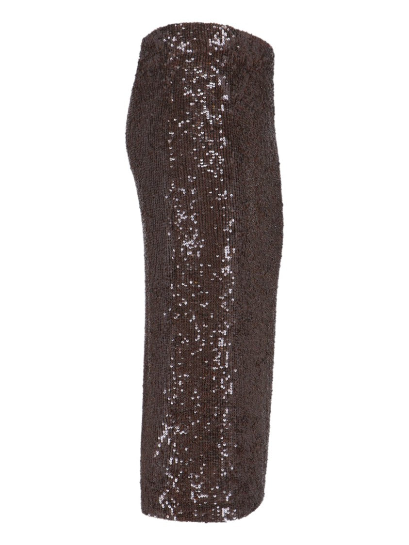 Parosh Brown Midi Sequin Skirt