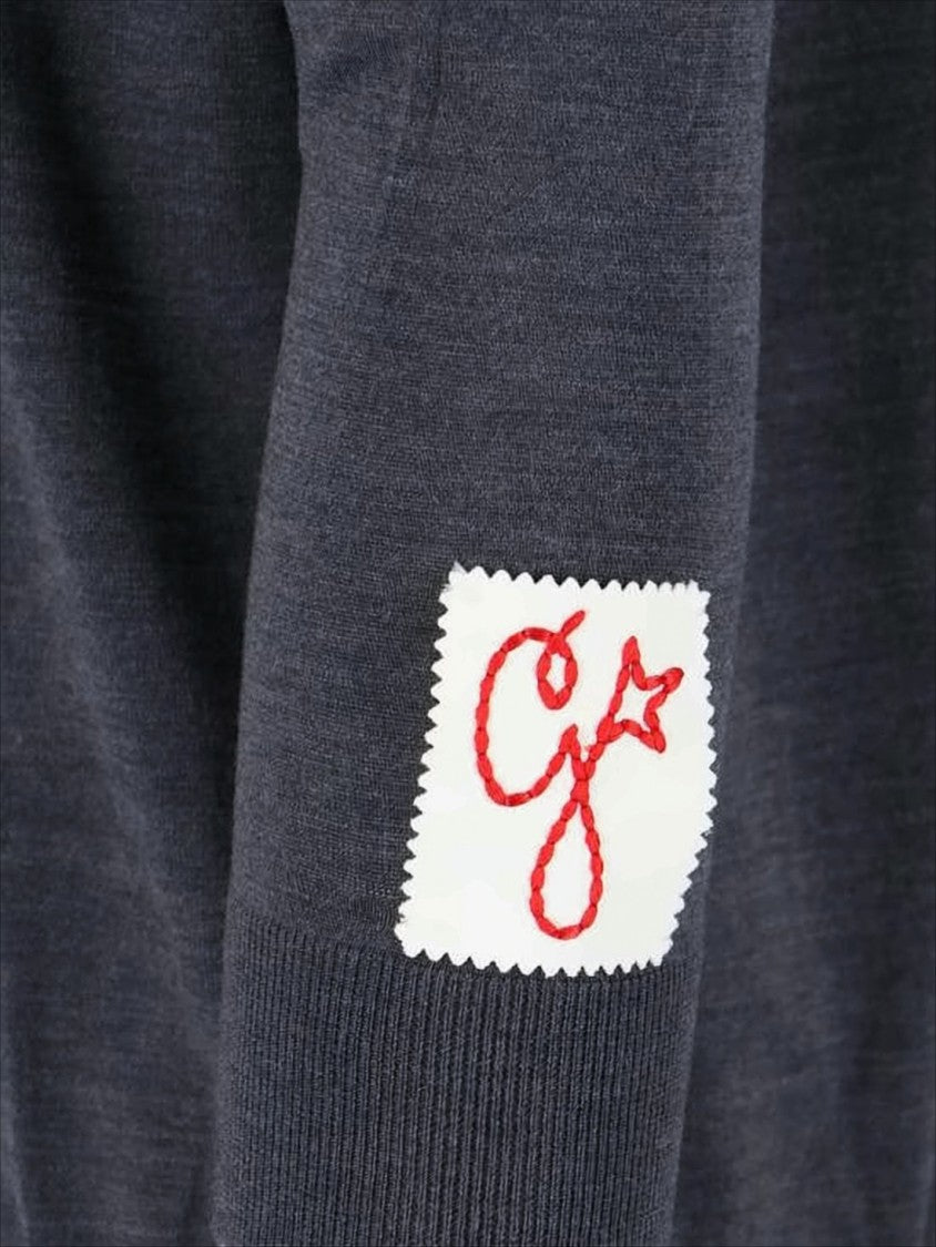 Golden Goose Subtle Grey Wool Sweater With Embroidered Patch And Star Accents