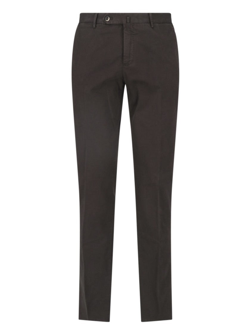 Pt Torino Brown Mid-Rise Straight-Leg Cotton Formal Pants
