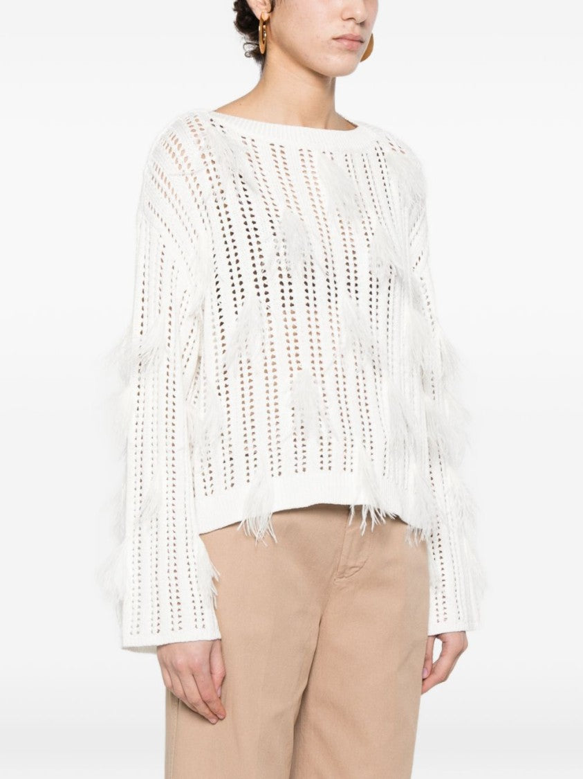 Twin-Set Textured Knit Sweater With Feather-Like Embellishments