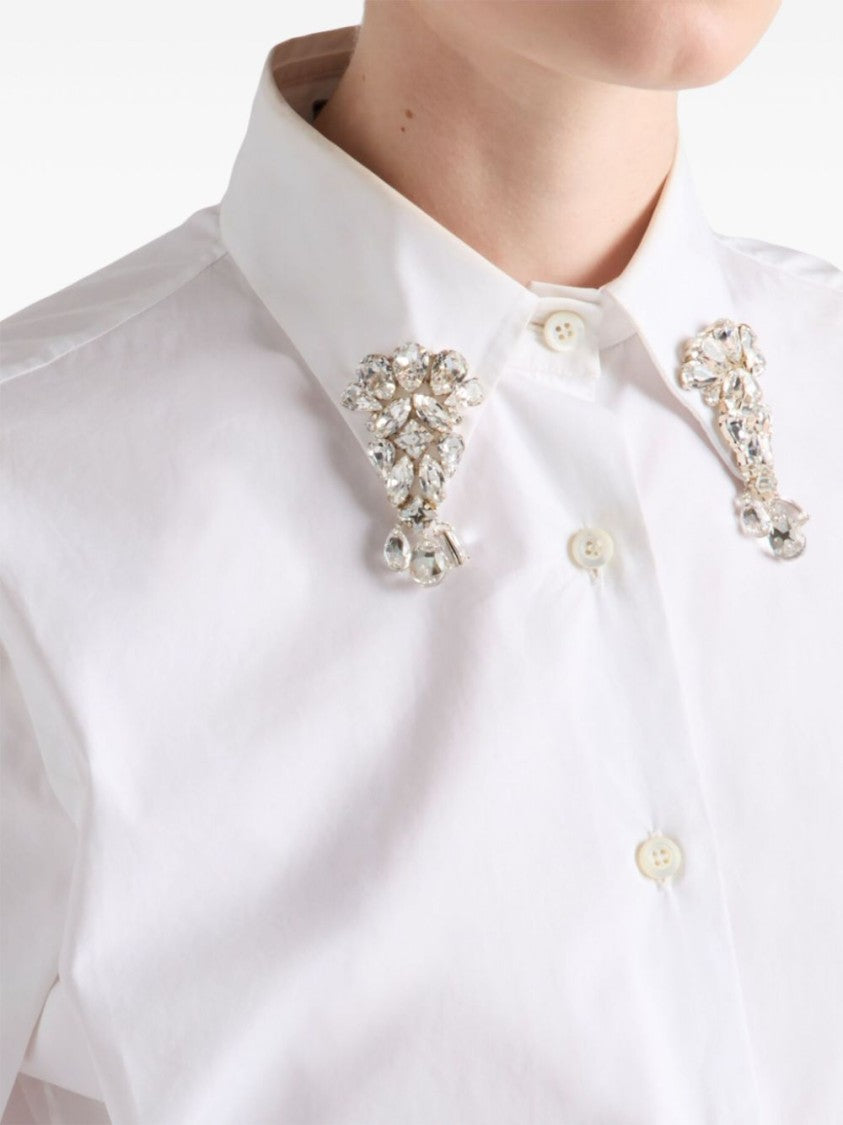 Prada Crystal-Embellished Poplin Shirt With Triangle Logo