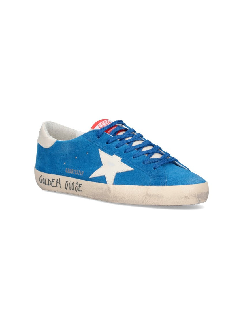 Golden Goose Blue Super-Star Worn Suede Low-Top Sneakers