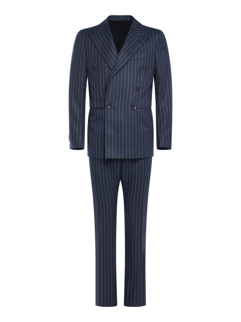 Franzese Collection Navy Blue Pinstriped Double-Breasted Blazer