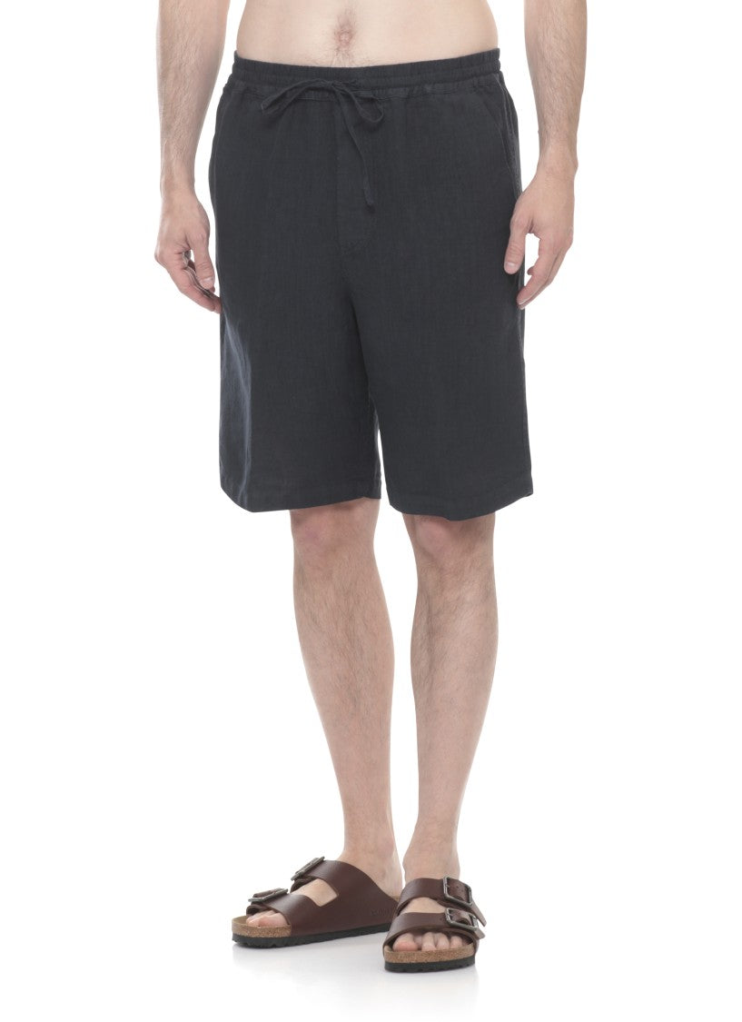 120% Lino Blue Drawstring Waist Linen Shorts