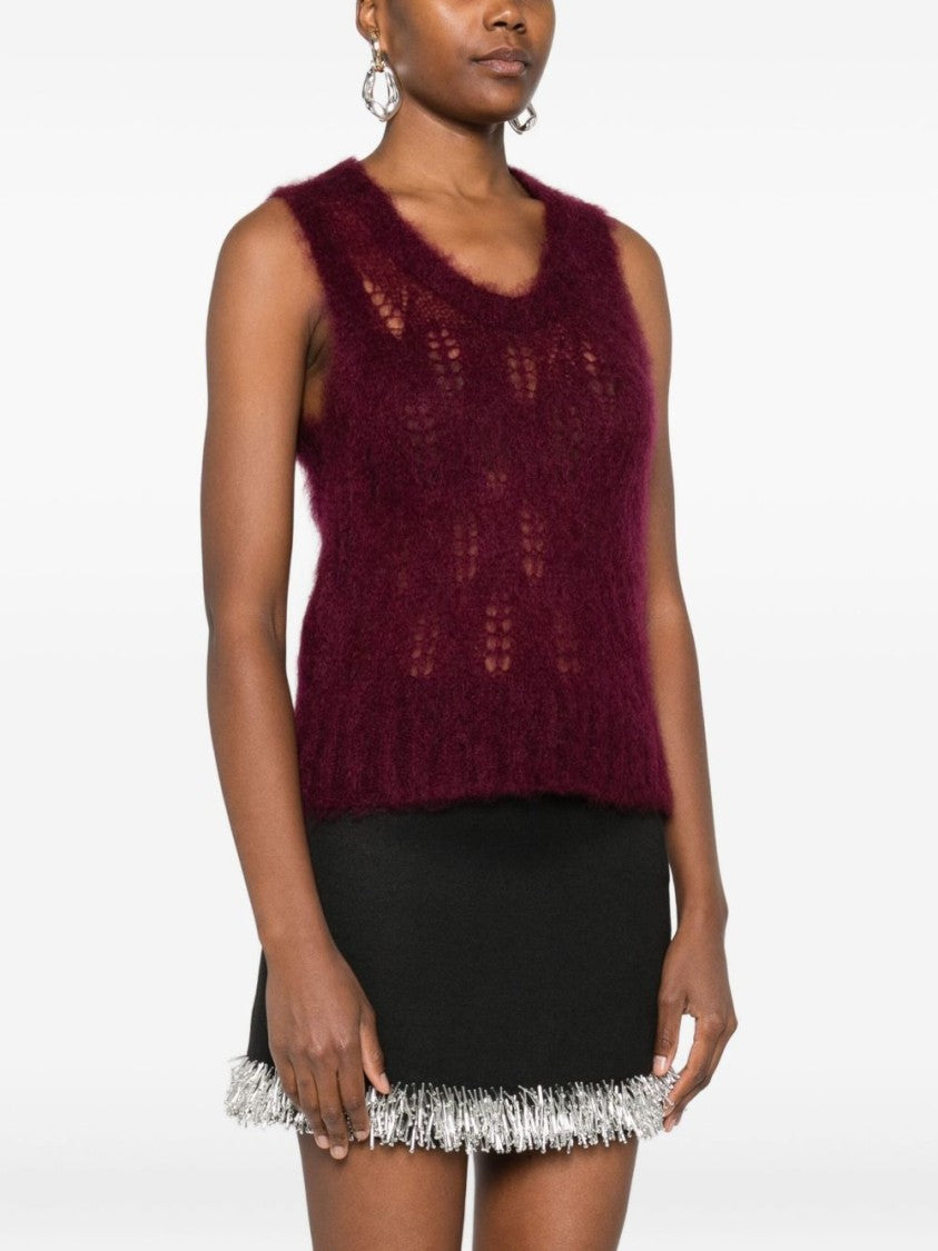 Forte Forte Sleeveless Burgundy Knit Sweater With Openwork Details