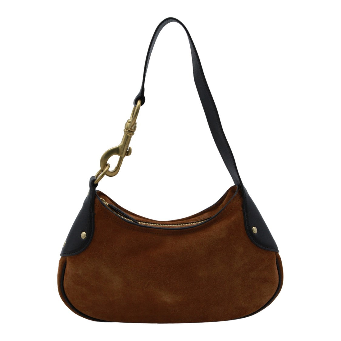 Mulberry Crescent-Shaped Brown Suede Bag With Gold-Tone Clasp