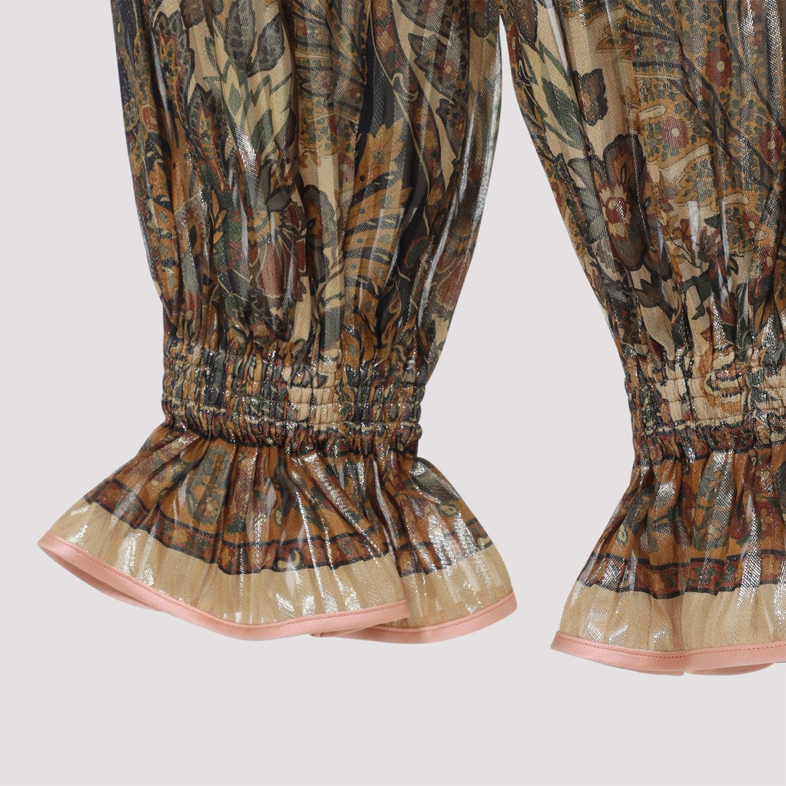 Valentino Floral Pattern Silk Blend Trousers With Gathered Waistband