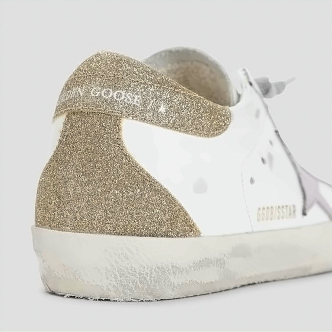 Golden Goose Distressed White Leather Sneakers With Pink Star Detail