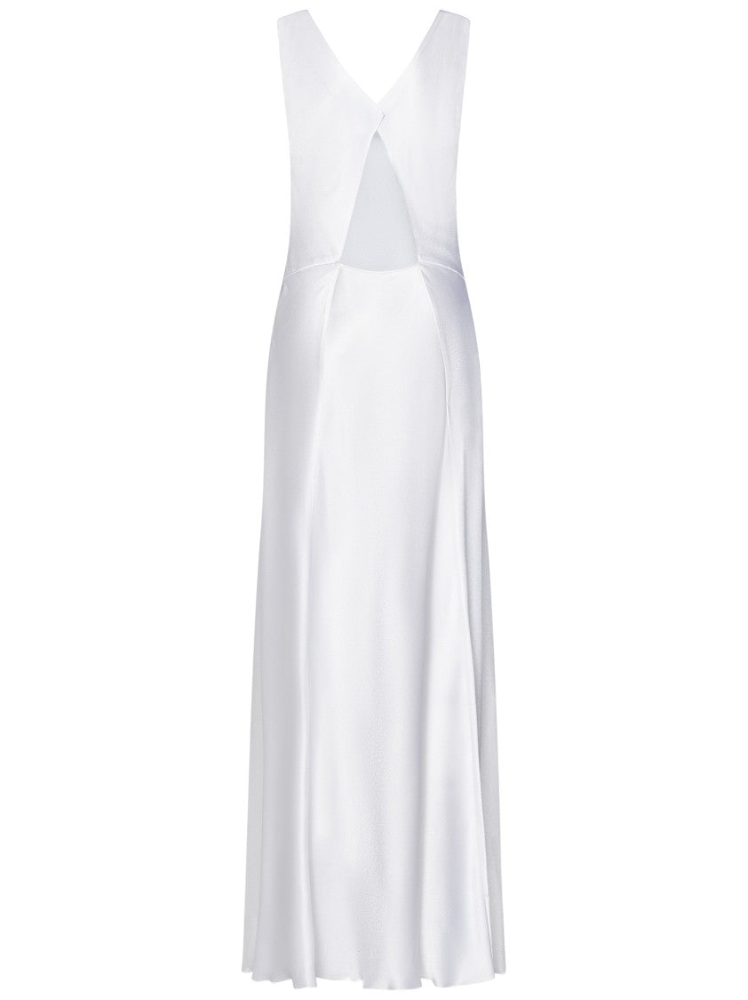 Alberta Ferretti White Satin Dress With Draped Neckline
