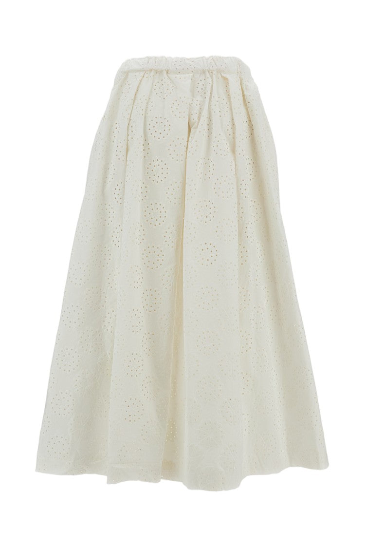 Comme Des Garçons Wide Leg Cotton Trouser Skirt With Eyelet Floral Pattern