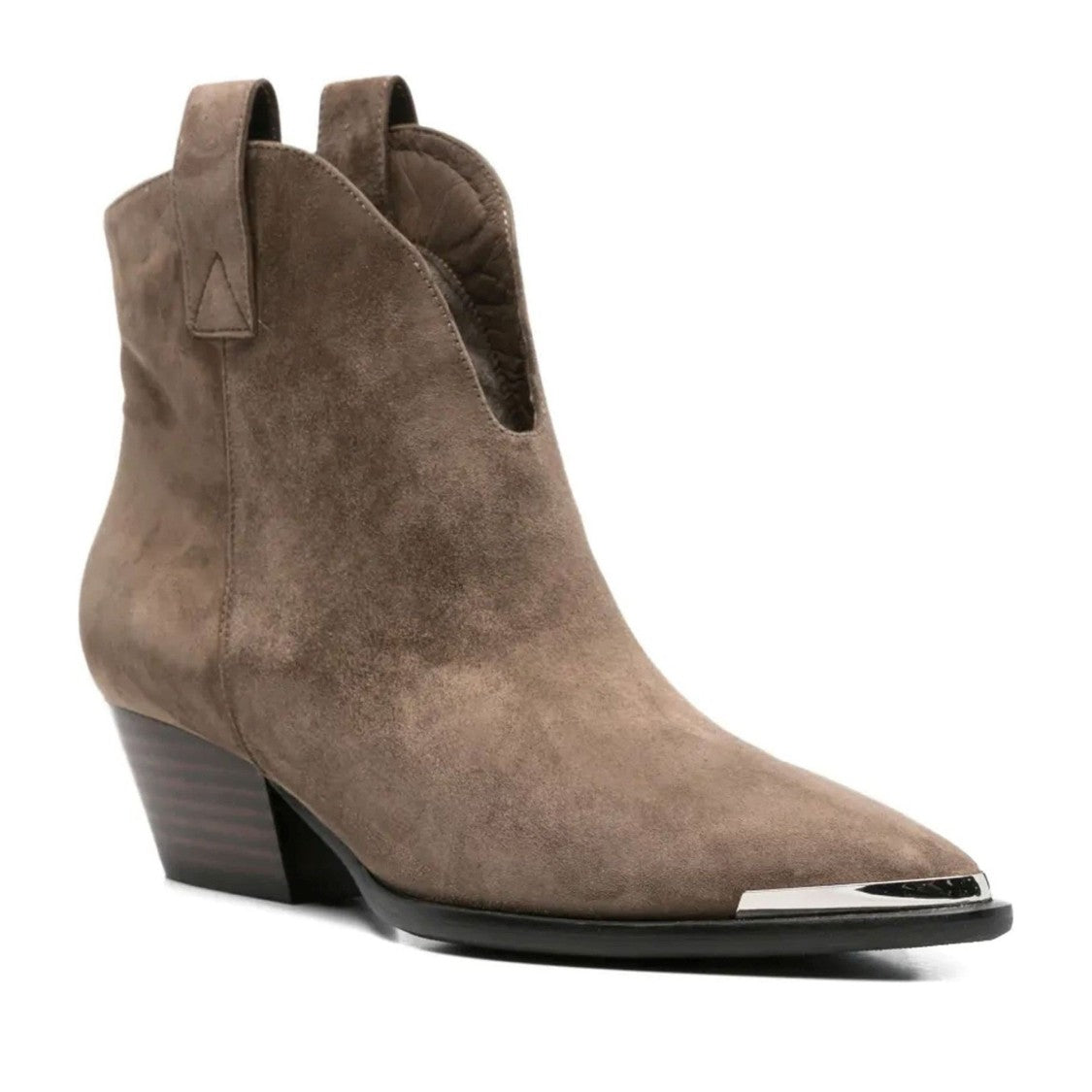Adrianna Feretti Brown Pointed Toe Metallic Cap Suede Boots