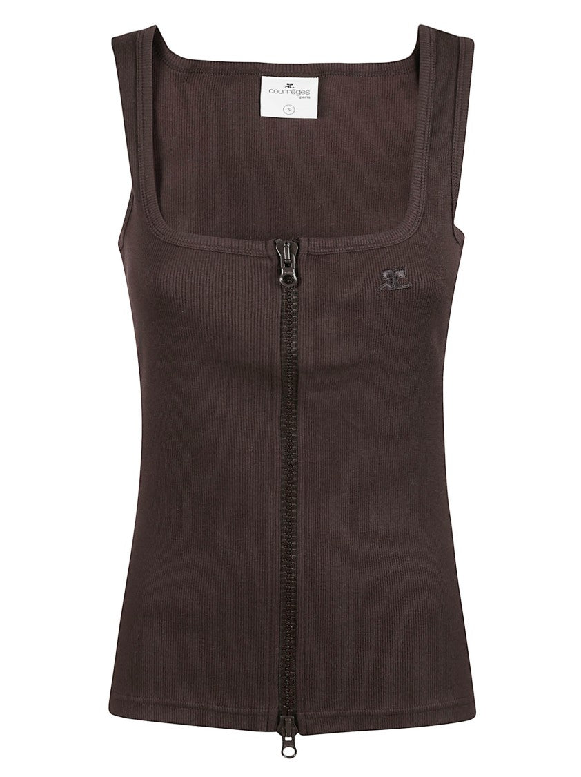 Courrèges 90'S Rib Square Neck Zipped Tank Top