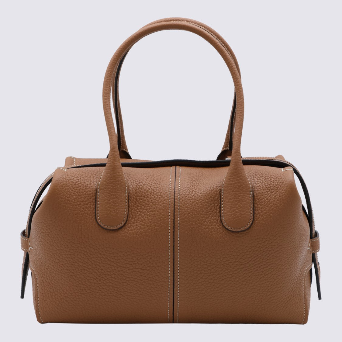 Tod's Top Handle Logo Emblem Shoulder Bag Zip Closure Leather - Brown