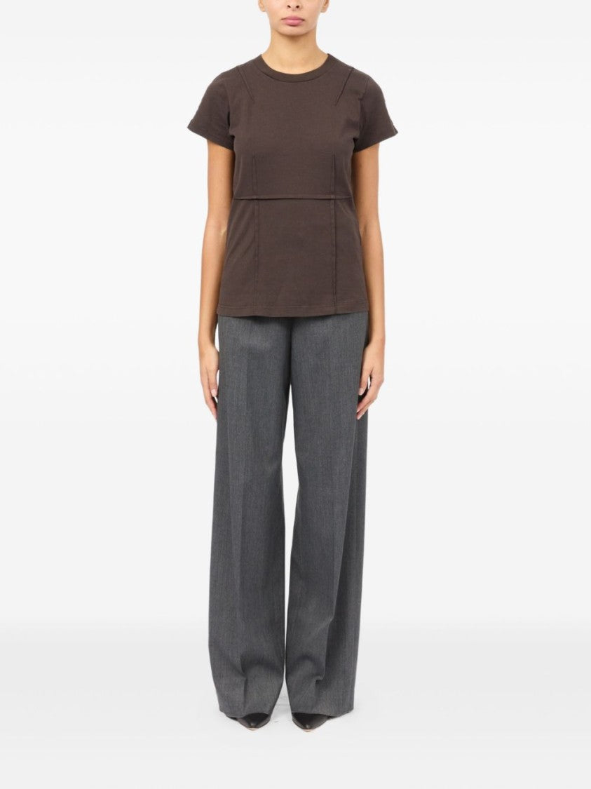 Mm6 By Maison Margiela Structured Brown Cotton T-Shirt With Seam Detailing