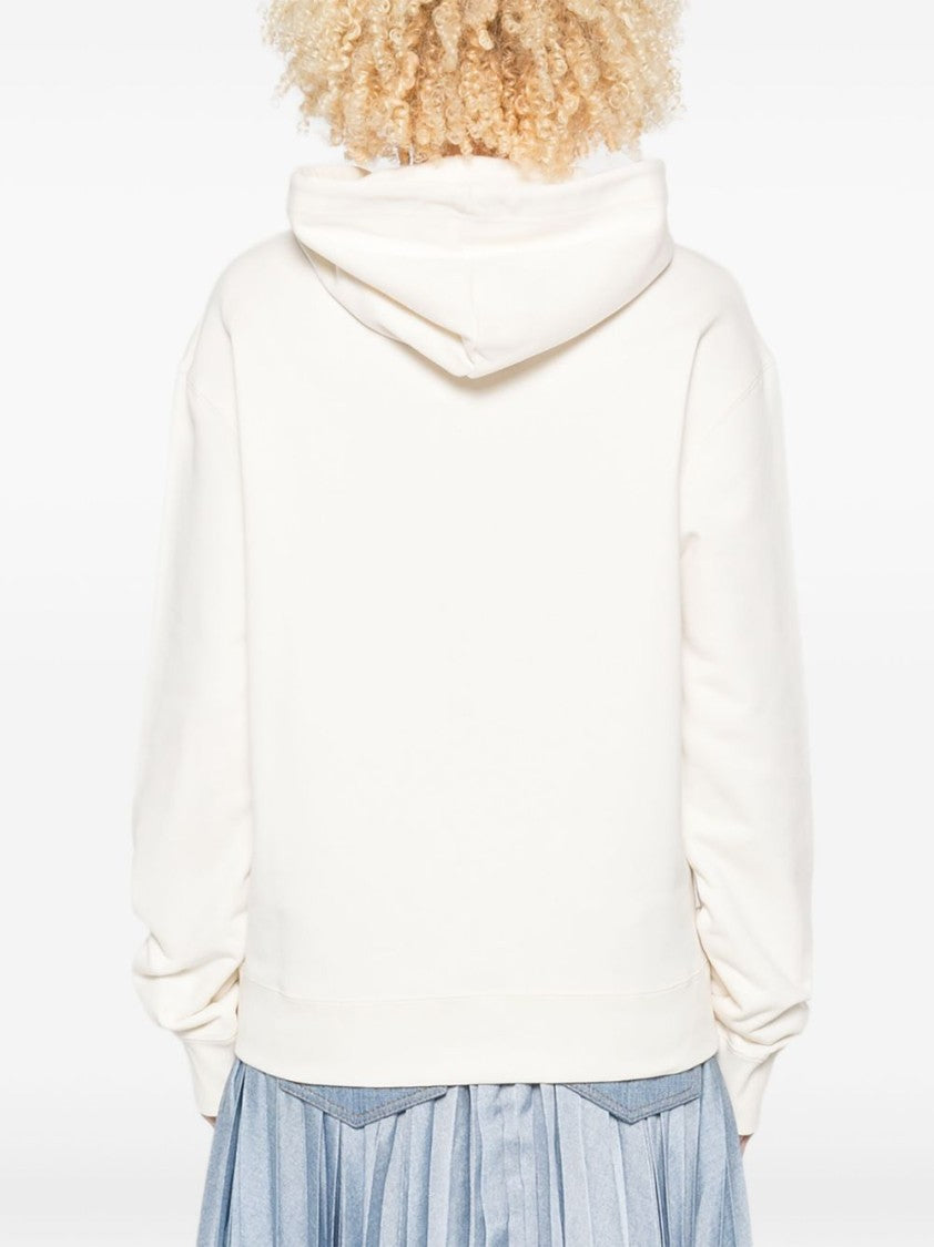 Courrèges Relaxed Fit White Hoodie With Classic Kangaroo Pocket