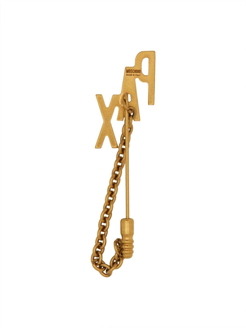 Moschino Gold Brass Brooch With Chain Detailing