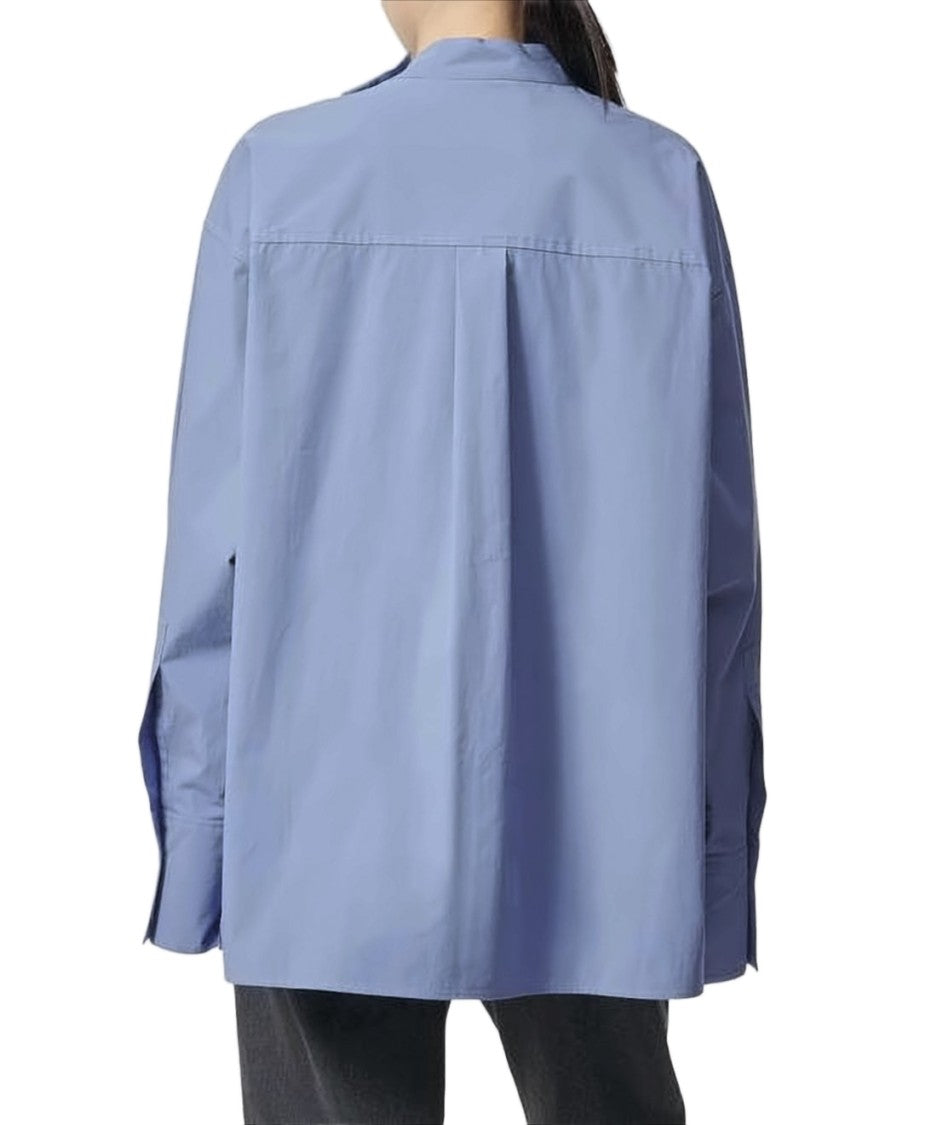 Studio Nicholson Boxy Blue Cotton Shirt With Asymmetrical Placket