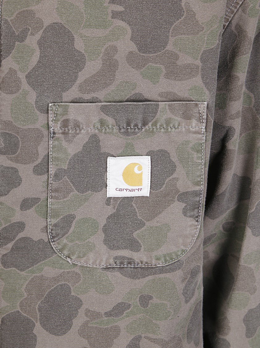 Carhartt Wip Allover Camouflage Print Long Sleeve Shirt With Button-Up Front