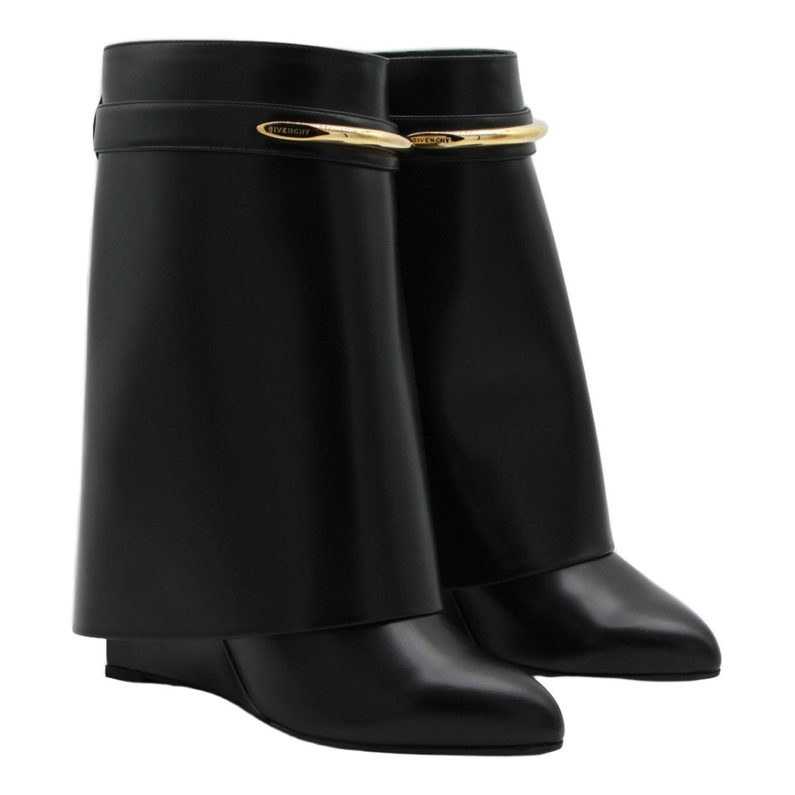 Givenchy Flared Black Leather Boots With Wedge Heel