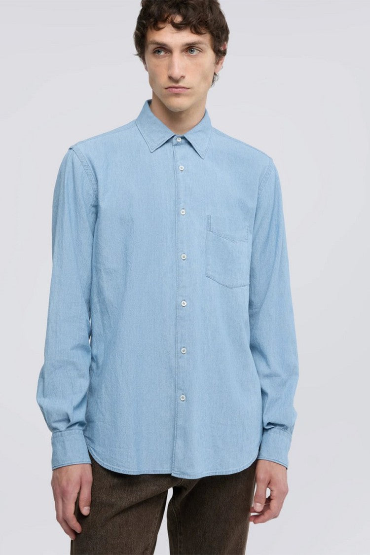 Aspesi Light Blue Sedici Denim-Look Cotton Shirt