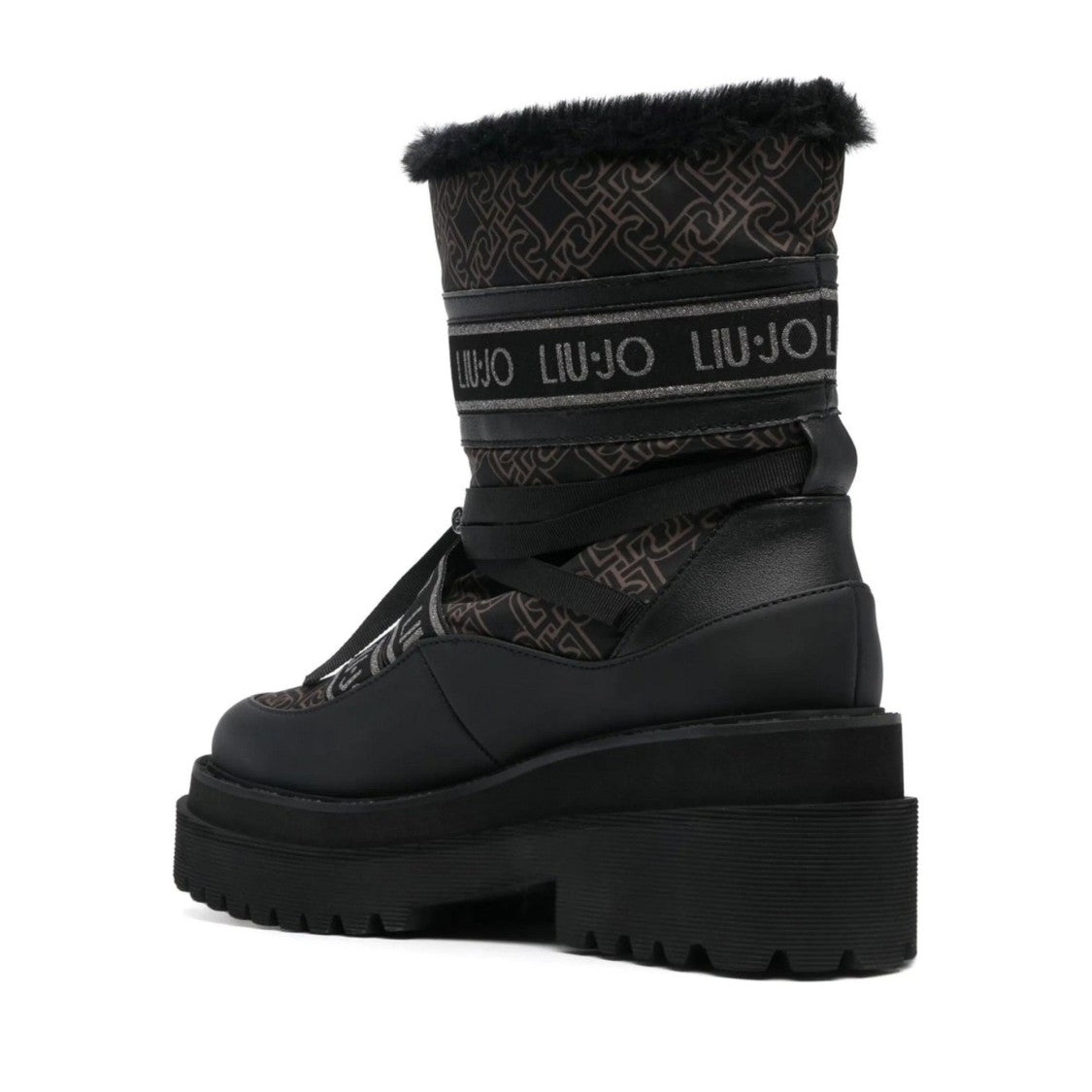 Liu Jo Brown Chunky Platform Sole Branded Strap Boots