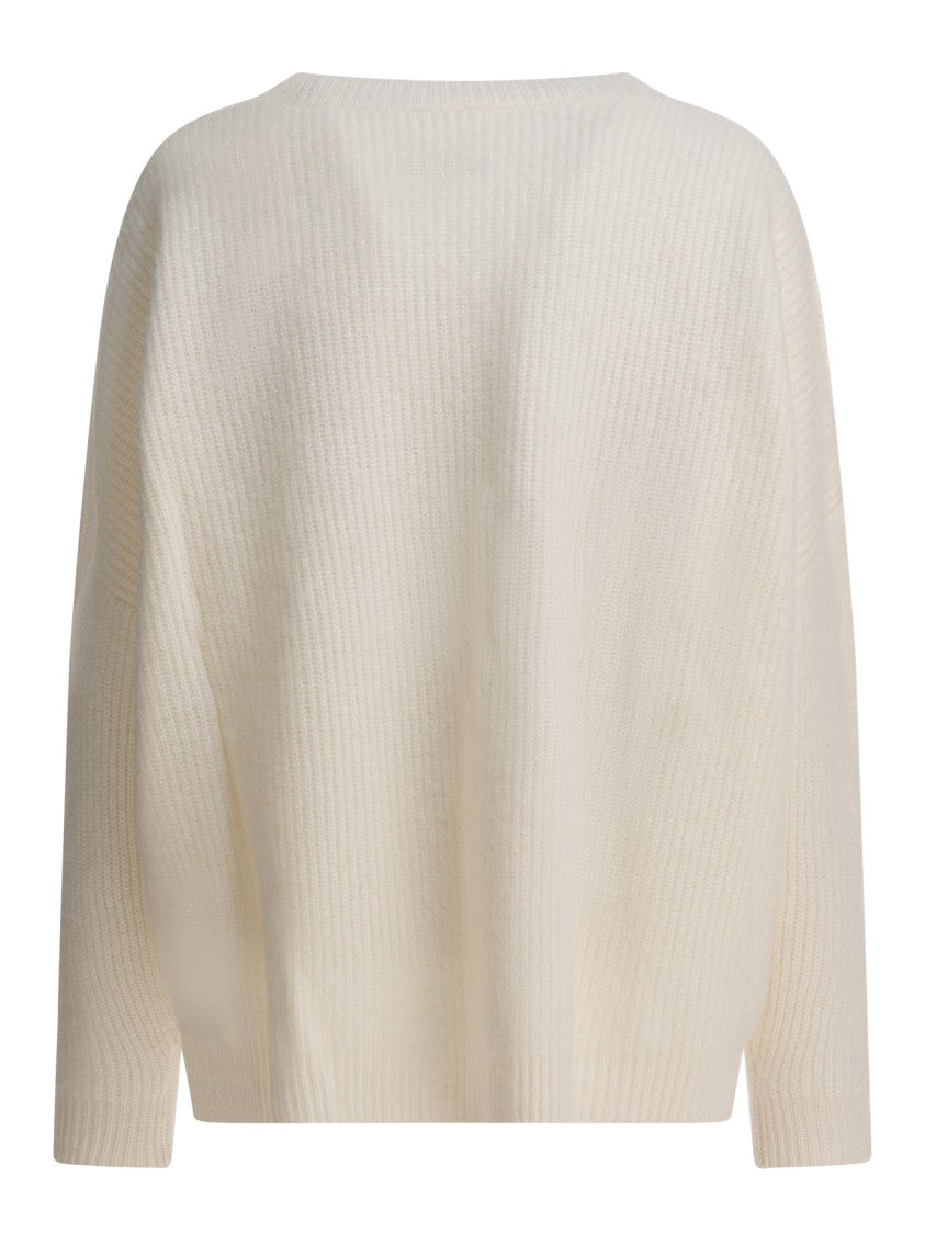 Max&Moi Relaxed White Knit Sweater With Ribbed Texture