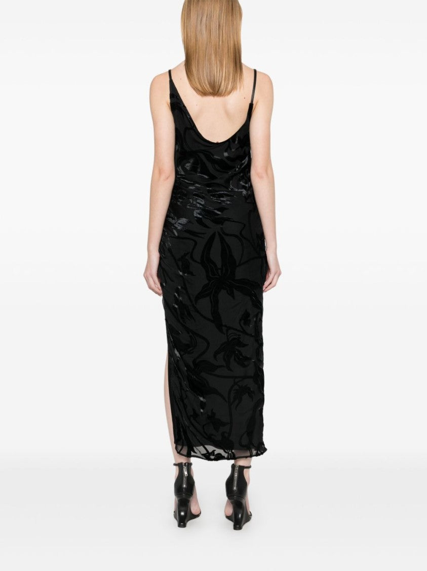 Mugler Ruched Black Midi Dress