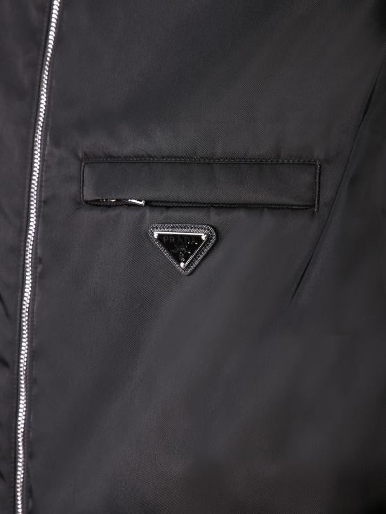 Prada Black Jacket With Classic Collar And Zippered Pocket